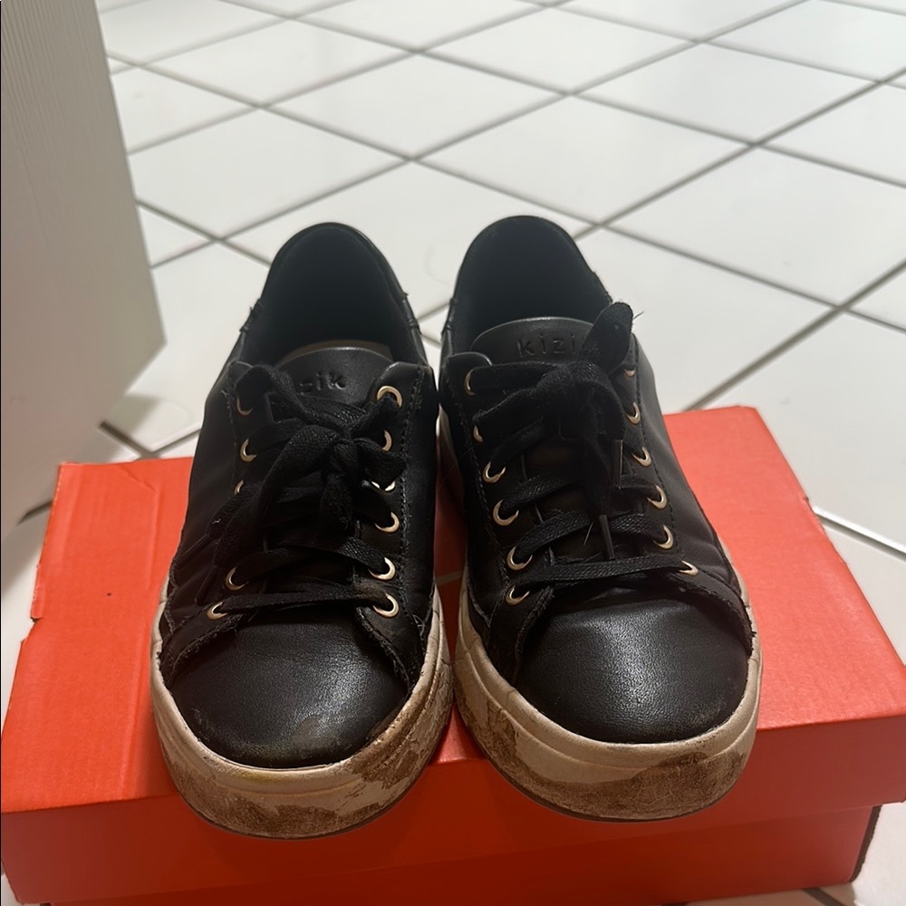 Black Leather Sneakers with White Soles